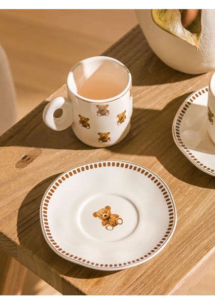 Karişik Ayı Teddy Baskılı 2 Kişilik Porselen Kahve Fincan Takımı 90 ml (W5) modelleri
