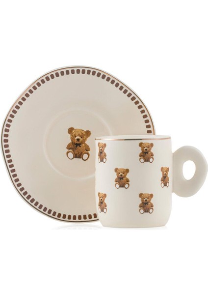 Karişik Ayı Teddy Baskılı 2 Kişilik Porselen Kahve Fincan Takımı 90 ml (W5) indirimleri