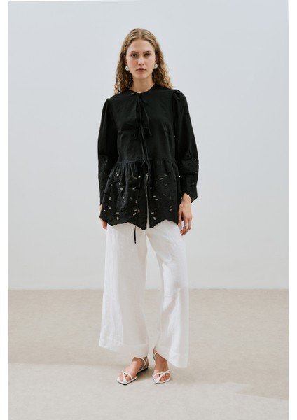 Bağlamalı Nakışlı Tunik Siyah fiyatları