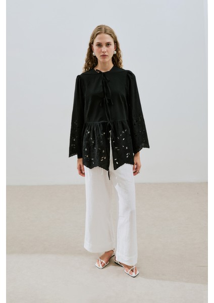 Bağlamalı Nakışlı Tunik Siyah modelleri