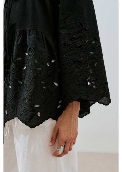 Bağlamalı Nakışlı Tunik Siyah indirimleri