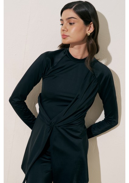 Düğüm Detaylı Tulum Mayo Siyah