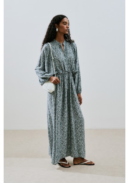 Desenli Viskon Bağlamalı Elbise Lıly Indıgo