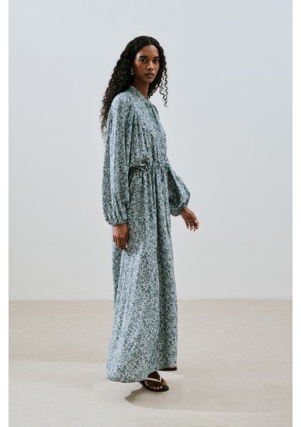 Desenli Viskon Bağlamalı Elbise Lıly Indıgo