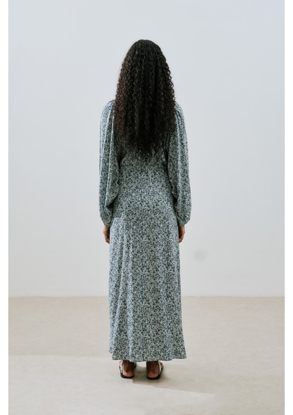 Desenli Viskon Bağlamalı Elbise Lıly Indıgo