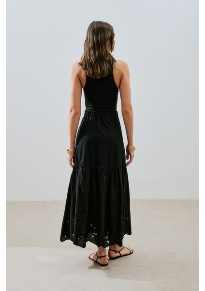 Nakışlı Uzun Etek Siyah