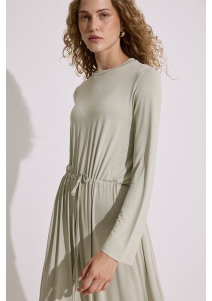 Dökümlü Uzun Kol Elbise Pastel Yeşil fiyatları