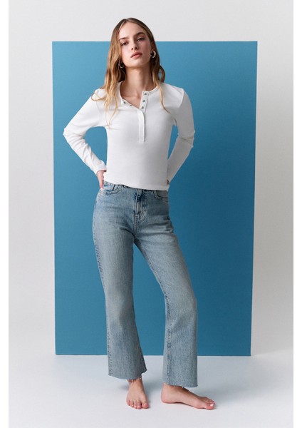 Yüksek Bel Flare Paça Jean Açık Mavi