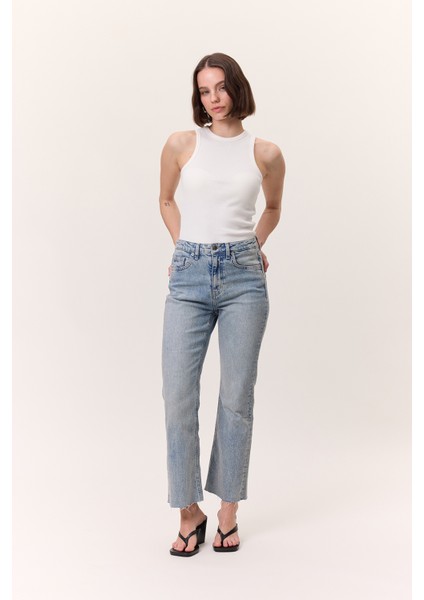 Yüksek Bel Flare Paça Jean Açık Mavi fırsatları