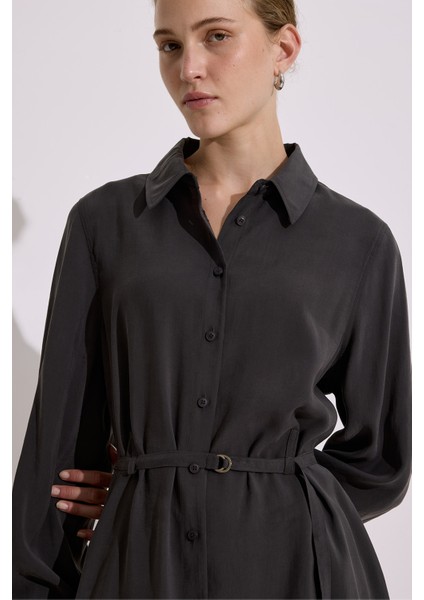 Modal Kemerli Gömlek Antrasit