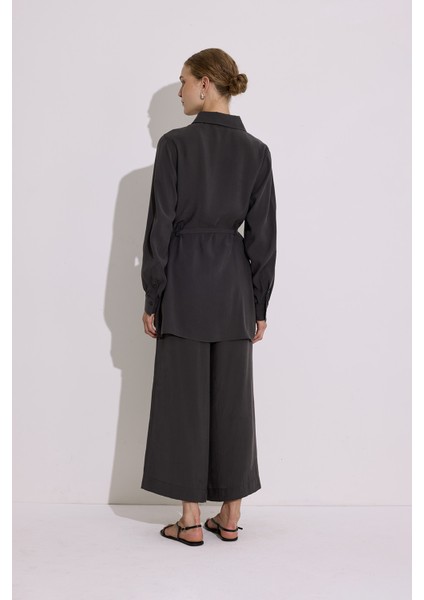 Modal Kemerli Gömlek Antrasit