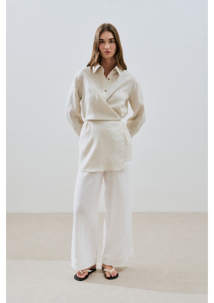 Keten Bağlama Detaylı Gömlek Taş fiyatları