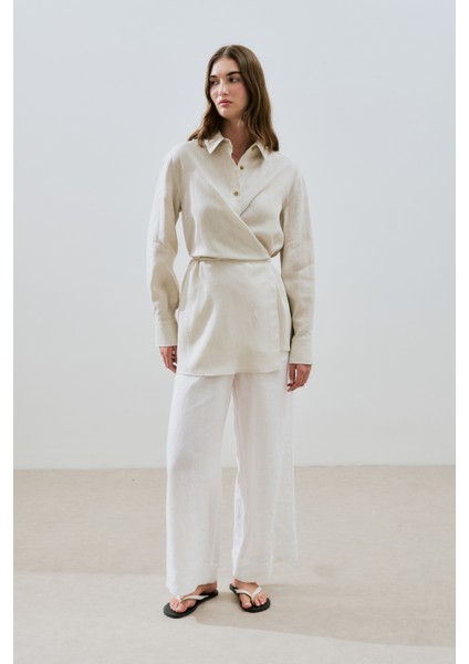 Keten Bağlama Detaylı Gömlek Taş modelleri