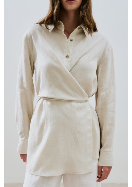 Keten Bağlama Detaylı Gömlek Taş indirimleri