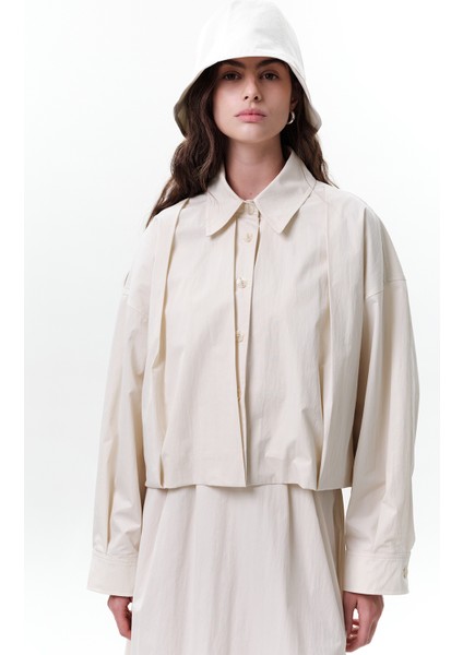 Lastik Detaylı Bucket Şapka Vanilya