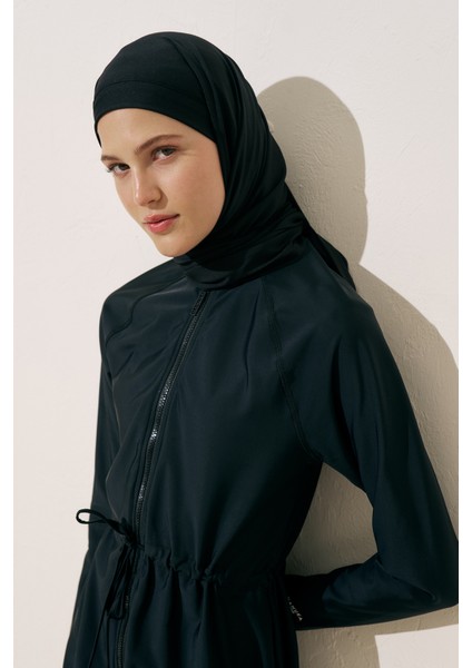 Fermuarlı Tesettür Elbise Mayo Siyah indirimleri