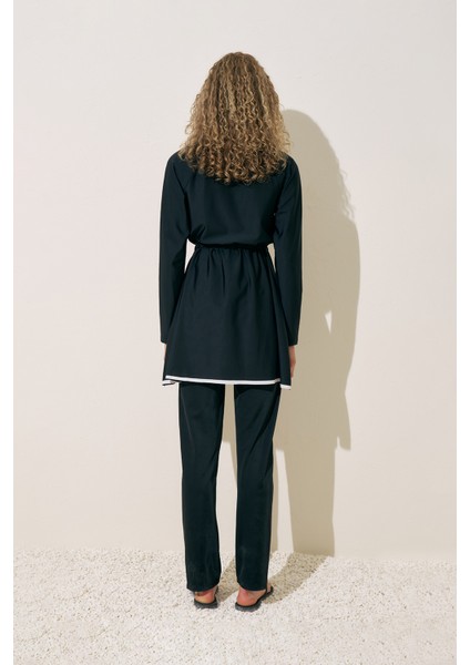 Fermuarlı Tesettür Elbise Mayo Siyah