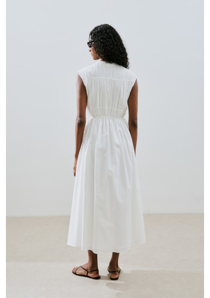 Büzgülü Bağlama Detaylı Elbise Ekru indirimleri