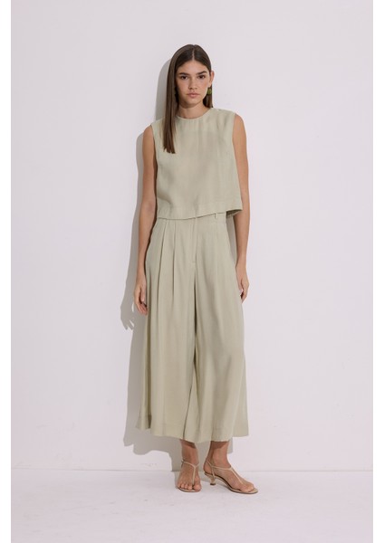 Modal Pileli Geniş Pantolon Çağla fiyatları