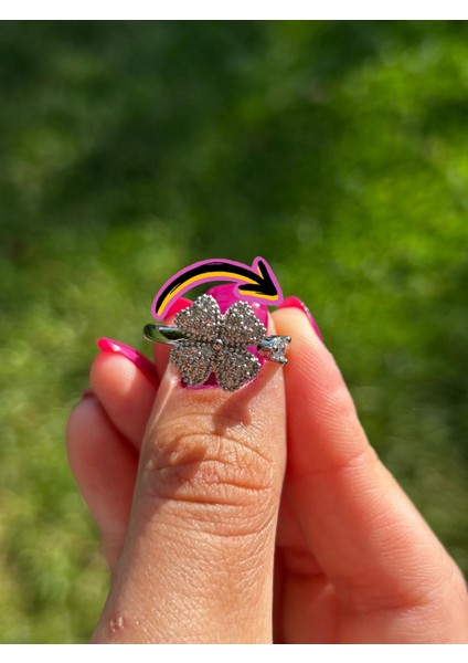 Gümüş Yonca Çelik Stres Yüzüğü