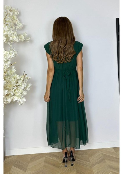 G1544 Kuşak Detaylı Şifon Elbise Zümrüt fiyatları