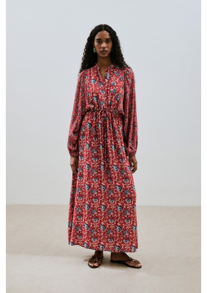 Desenli Viskon Bağlamalı Elbise Poppy