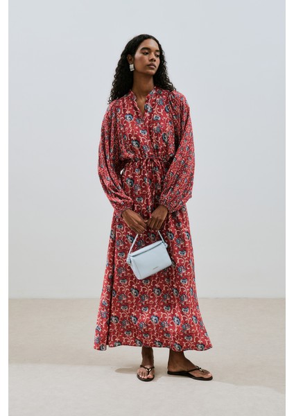 Desenli Viskon Bağlamalı Elbise Poppy fırsatları