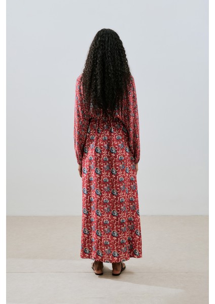 Desenli Viskon Bağlamalı Elbise Poppy