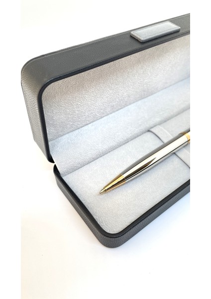 Metalik Gümüş ve Altın Detaylı Tükenmez Kalem - Şık Kutu Dahil fiyatları