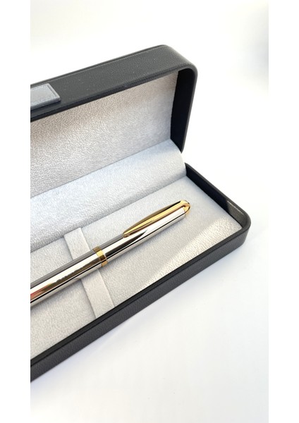 Metalik Gümüş ve Altın Detaylı Tükenmez Kalem - Şık Kutu Dahil modelleri