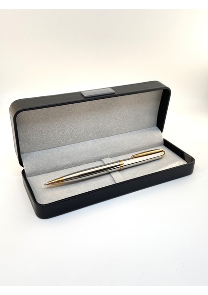 Metalik Gümüş ve Altın Detaylı Tükenmez Kalem - Şık Kutu Dahil fırsatları