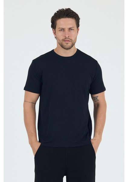 Bruce Sıfır Yaka Siyah Basic Bambu ve Organik Pamuk Erkek Tişört