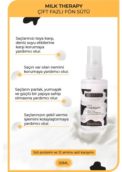 Milk Therapy Çift Fazlı Durulanmayan Fön Sütü 50 ml – Süt Proteini ve Arginin ile Kuru Saçlar için Isı ve Çevre Koruması indirimleri