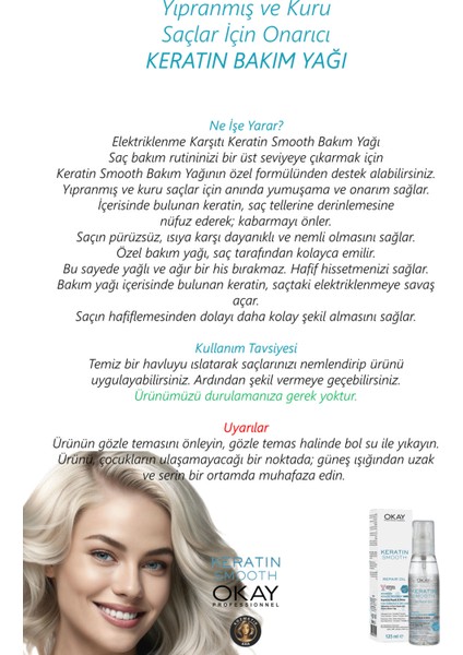 Keratinli Isıya Dayanıklı Durulanmayan Onarıcı Saç Bakım Yağı 125 ml – Yıpranmış ve Kırılgan Saçlar İçin modelleri