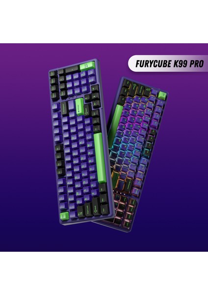 K99 Pro Hotswap Rgb Windows/macOS Uyumlu Kablolu, Kablosuz, Bluetooth %95 Mekanik Oyuncu Klavye Mor fiyatları