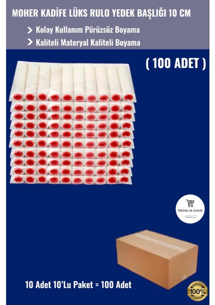 Moher Kadife Lüks Rulo Yedek Başlığı 10 cm ( 100 Adet )
