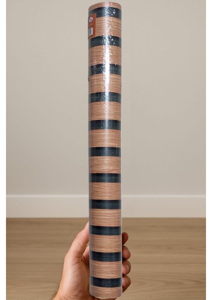 Yapışkanlı Asetat Kahverengi-Siyah Çizgili Ahşap Desenli 45X200 cm - 1 Adet