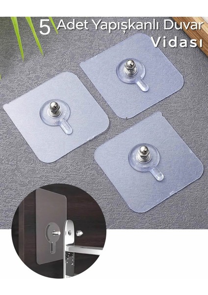 Mithra Life 5 Adet Şeffaf Yapışkanlı Duvar Tablo Çerçeve Vida Çivisi Askısı MIT1195