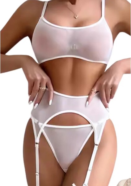 Beyaz Tül Jartiyer Takımı Iç Giyim