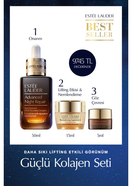Cilt Bakım Seti - Advanced Night Repair Serum 50ml Göz Kremi 5ml Supreme Soft Nemlendirici 15ml