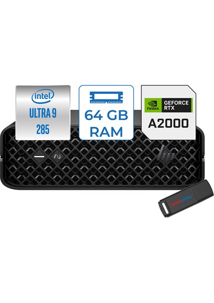 Ws A2KJ1ES Z2M G1I Mını Intel Ultra 9 285 64GB Ddr5 4tb SSD 16GB/RTXA2000 Windows 11 Pro Yapay Zeka Destekli Mini Iş Istasyonu A2KJ1ESP10 + Zettausbbellek