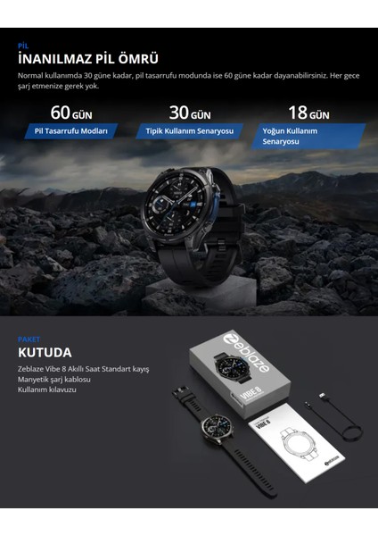 Vibe 8 Akılı Saat 1.43" Amoled Ekran 1000 Nite Kadar Parlaklık Dayanıklı Safir Lens 316L Paslanmaz Çelik Tek Gövde indirimleri