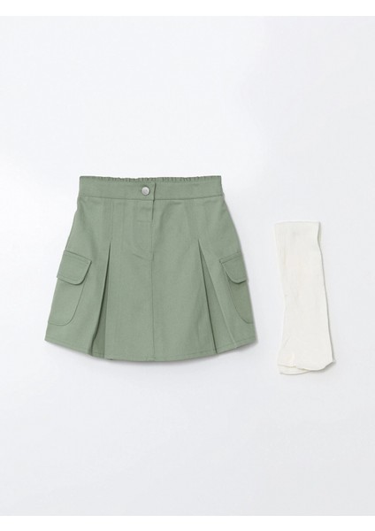 Lcw Kids Yeşil Beli Lastikli Kız Çocuk Etek ve Külotlu Çorap 2'li Takım