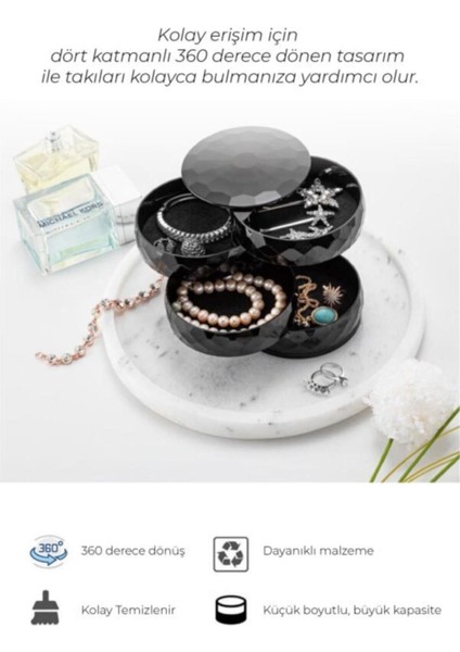 Elmas 4 Katlı Dönebilen Silindir Takı Organizeri Siyah fiyatları