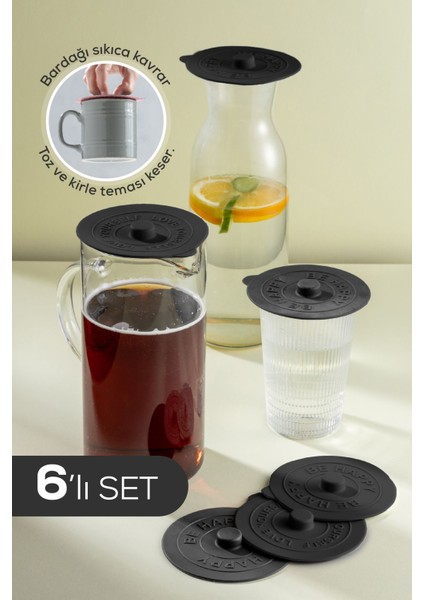 6 Adet Silikon Isı Koruyucu Bardak Kapağı Antrasit