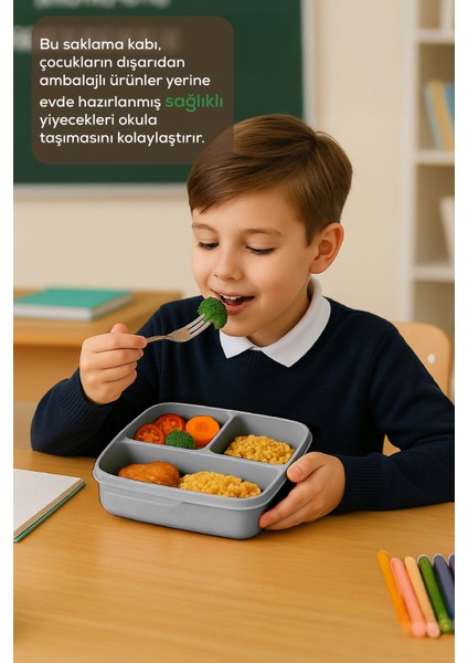 3'lü Set Bölmeli Kare Saklama Kabı Açık Gri fiyatları