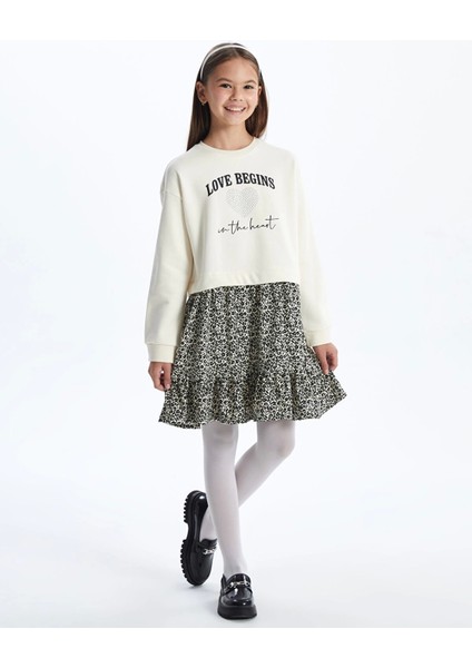 Lcw Kids Ekru Bisiklet Yaka Kız Çocuk Elbise