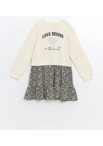 Lcw Kids Ekru Bisiklet Yaka Kız Çocuk Elbise modelleri