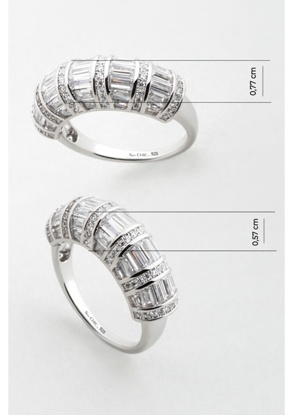 Avangard Baget 18 Ayar Beyaz Altın Kaplama Gümüş Yüzük modelleri