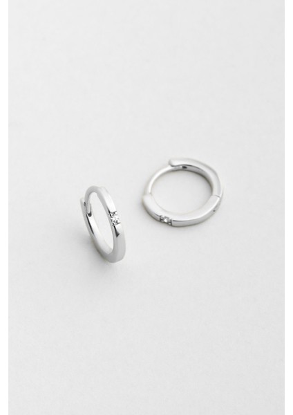 Luna Işıltısı 18 Ayar Beyaz Altın Kaplama Gümüş Halka Küpe